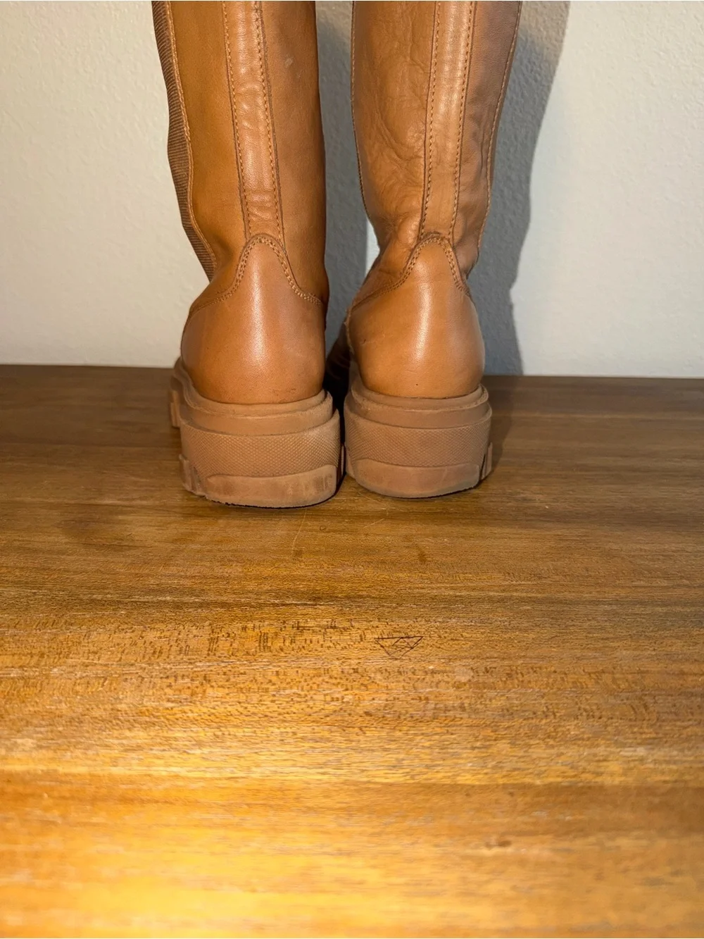Steve Madden Cognac Platform Lug Knee Boots